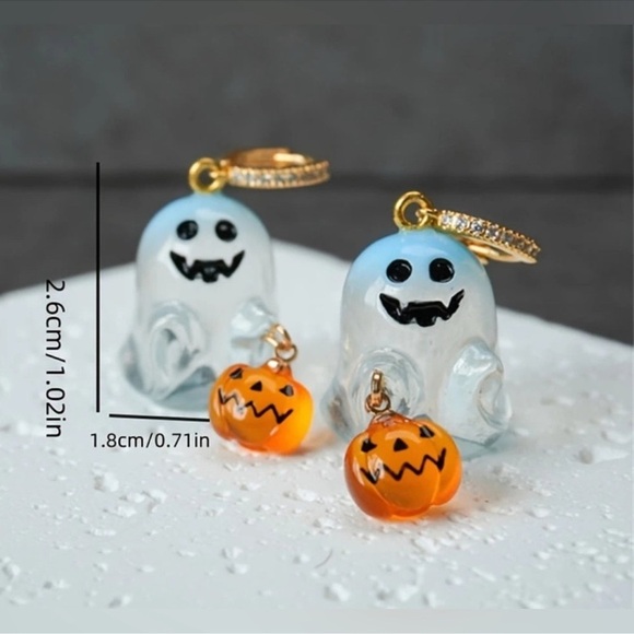 Halloween Ghost Pumpkin Trick or Treat Earrings - Picture 5 of 9
